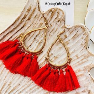 Boho Tassel Drop Hoop Earrings NWT